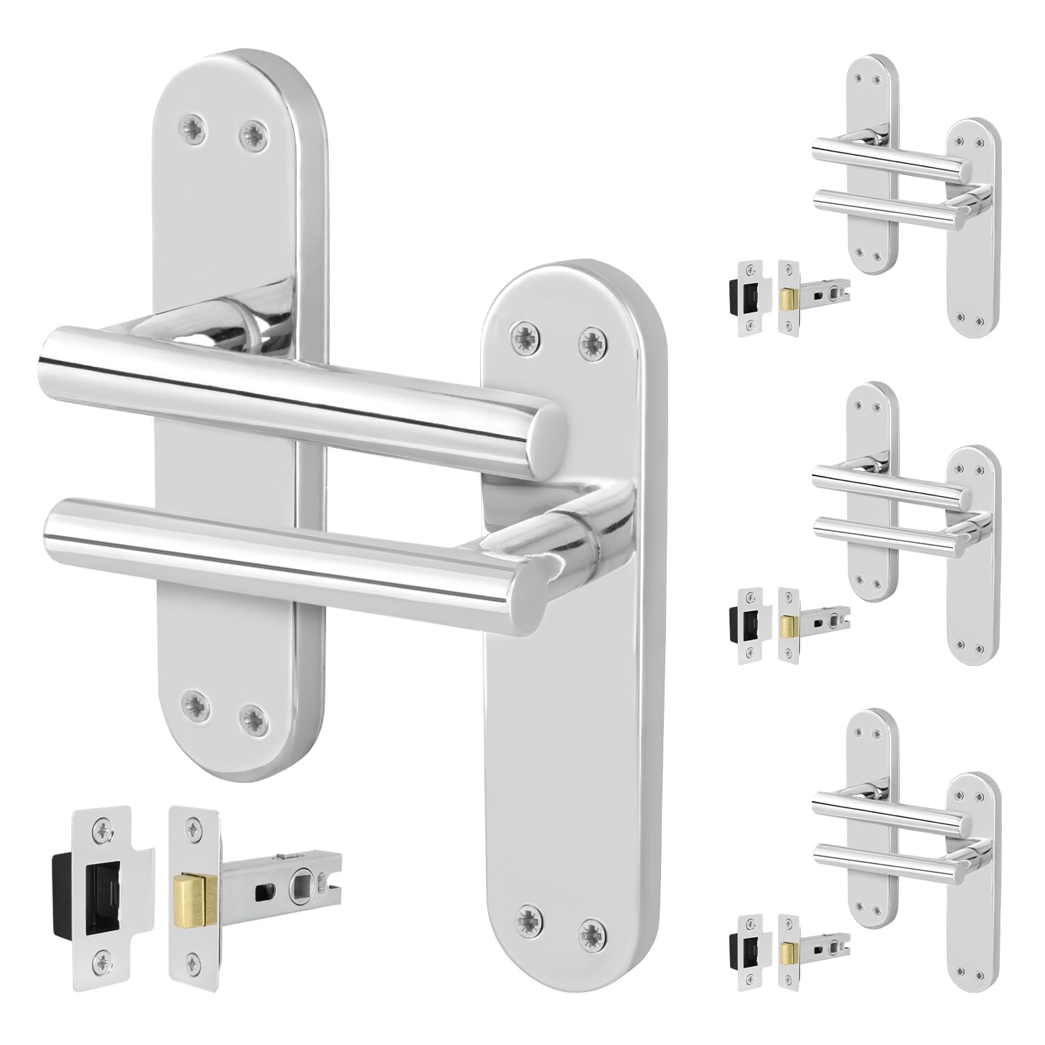 EAI Polished Chrome Door Handles with Latch 64mm, 4 Pack - Oliena