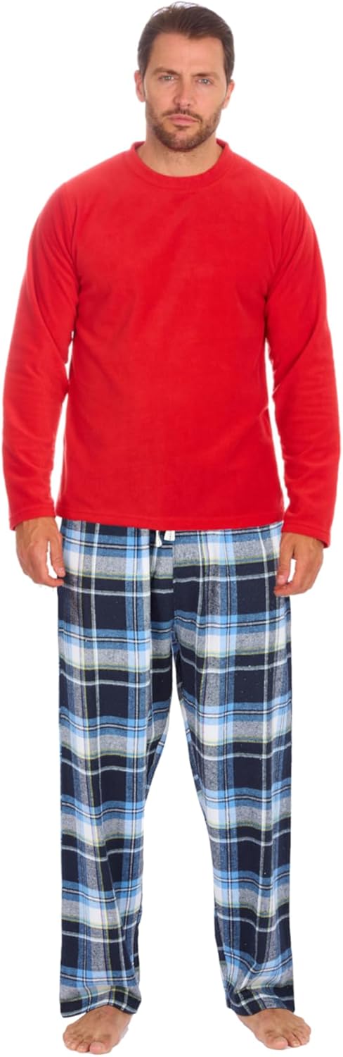 Pigiama Uomo In Flanella Pile A Quadri – I-Smalls – Morbido Anti-pilling – Top Maniche Lunghe + Pantaloni Con Elastico – Taglie S-2XL