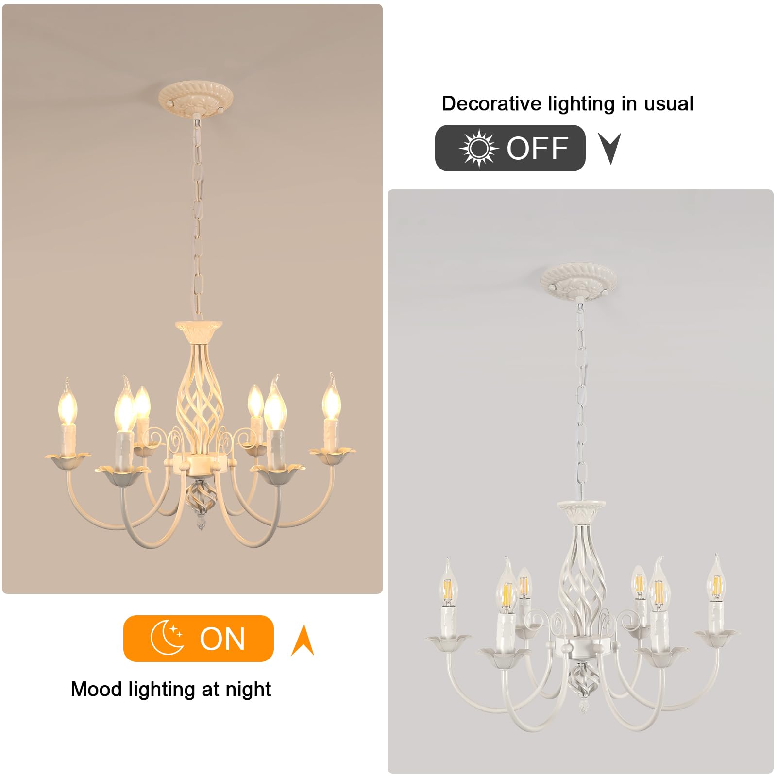 Comely Lampara Araña, Altura Regulable Bianco 6 Luces E14 Lampara Colgante | Lámpara de Techo Rusticas para Cocina, Comedor, Sala de Estar