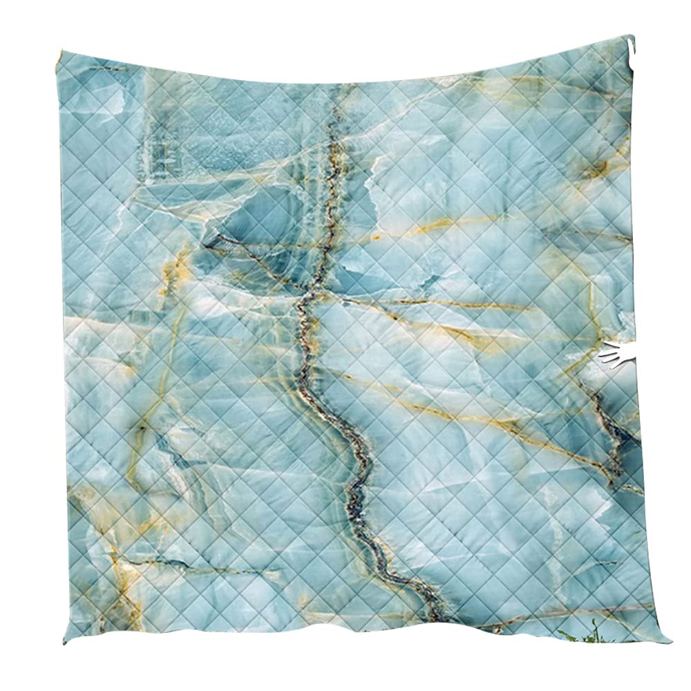 Chickwin Abstract Quilted Bedspread Single Double King Size, Marble Coverlets Lightweight Microfiber Comforter Easy Care Sofa Blanket Throw for All Season (200x230cm,light blue)