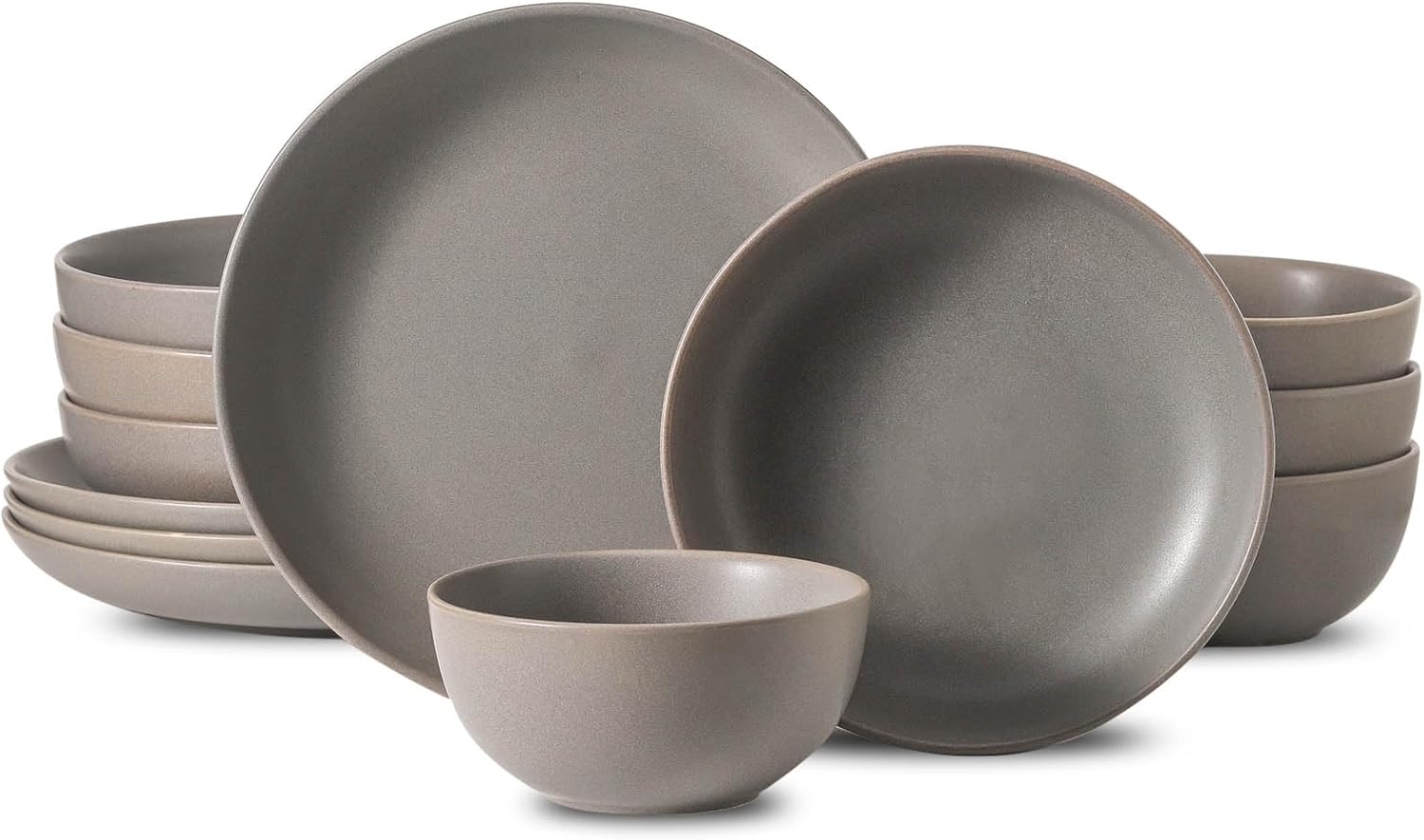 Dinnerware Sets for 4, 12 Pieces Stoneware Plates and Bowls Sets, Ceramic Dishes Set of 4, Scratch Resistant Dishware Sets, Dishwasher & Microwave Safe, Grey 12 Pcs Dinnerware Matte Grey