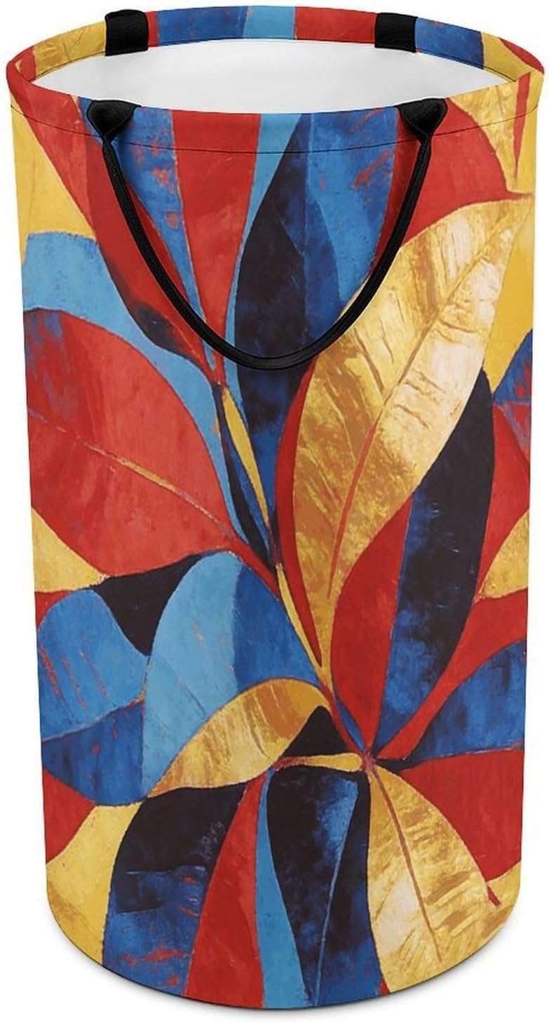 Abstract Art Leaves Laundry Hamper 86L Waterproof Collapsible Clothes Basket with Double Handles Freestanding Foldable Laundry Basket Large Clothes Hamper for Bathroom