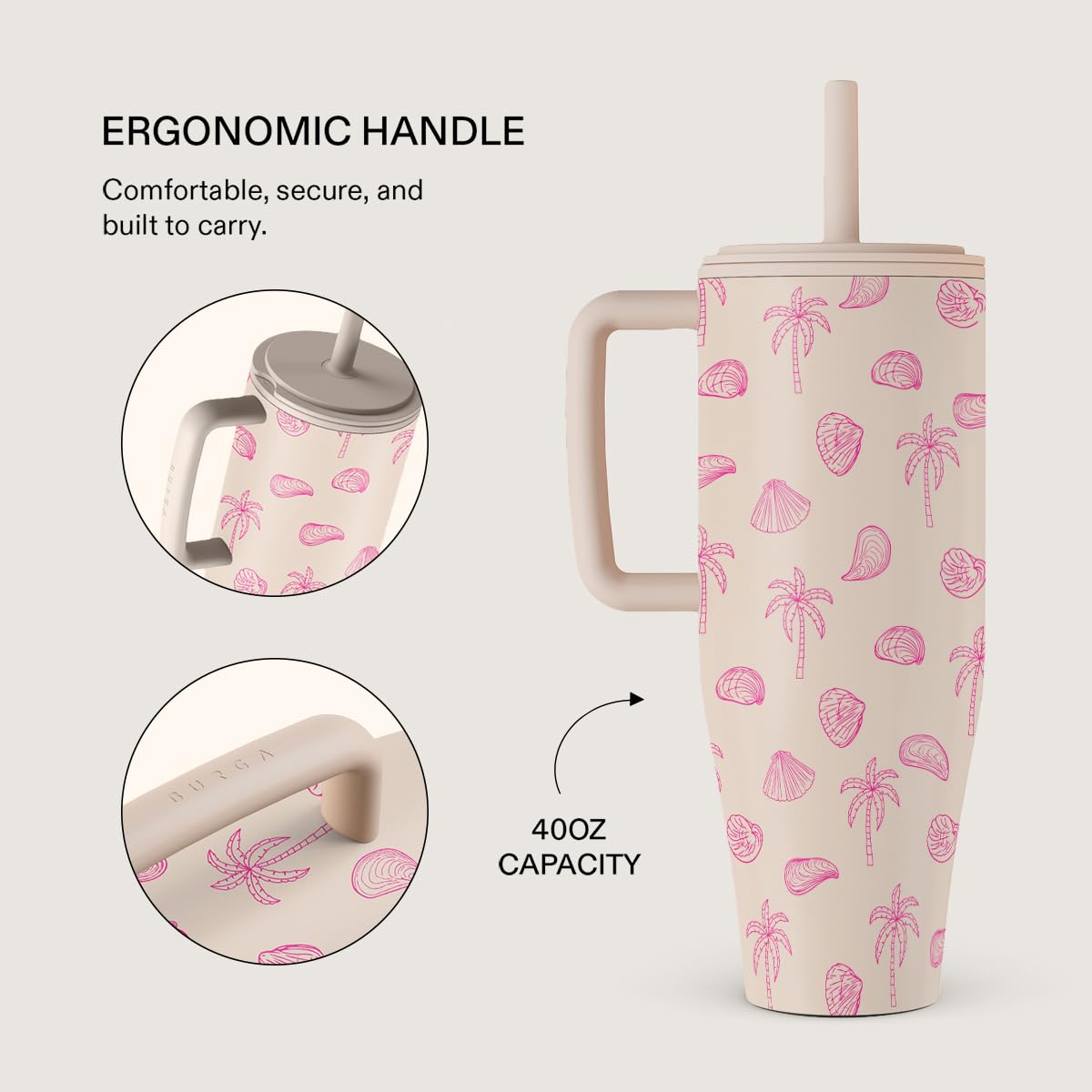 BURGA 1.2 L Tumbler with Handle and Straw, Leakproof Insulated Bottle, Keeps Drinks Hot for 12 Hours and Cold All Day - Image 4