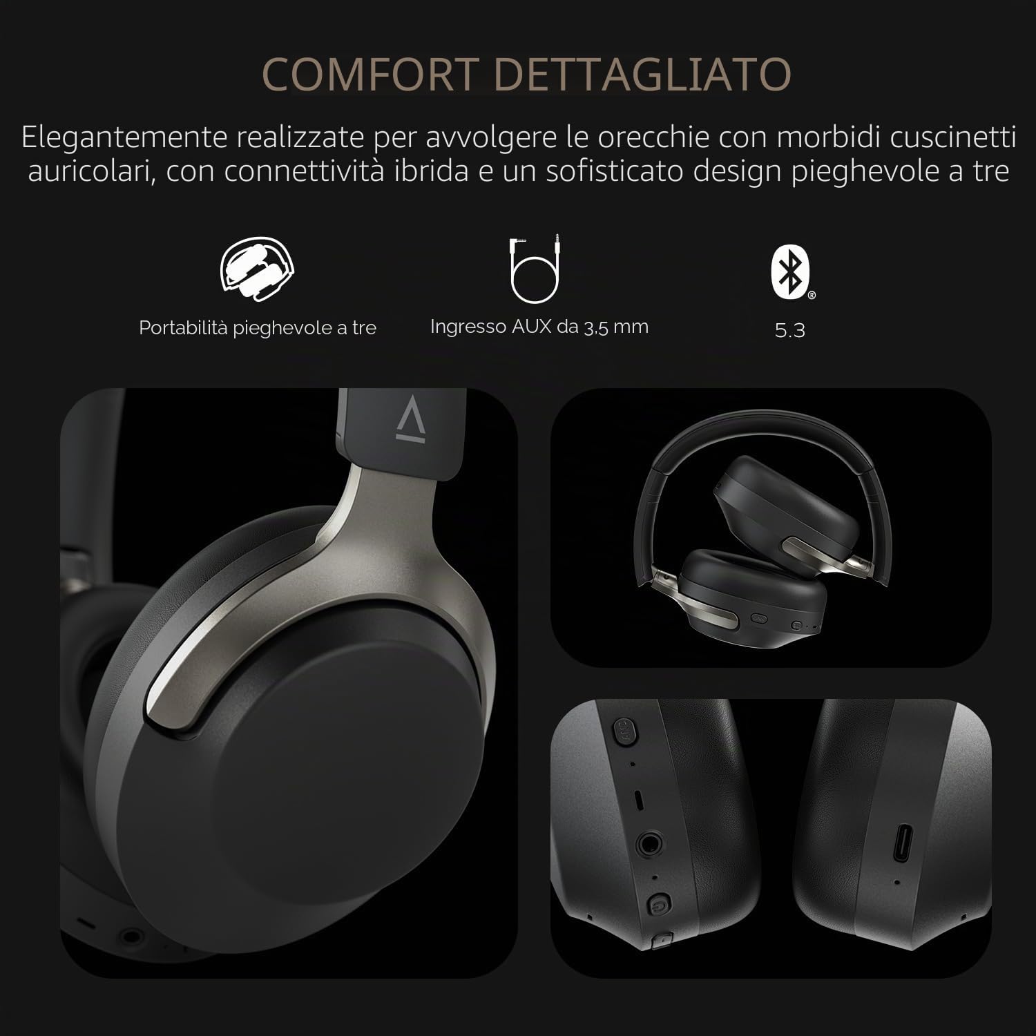 CREATIVE Zen Hybrid SXFI Cuffie over-ear wireless con tecnologia Super X-Fi, Cancellazione Attiva del Rumore Ibrida Adattiva, Modalità Ambiente, fino a 70 ore, modalità a bassa latenza (Light Gray)