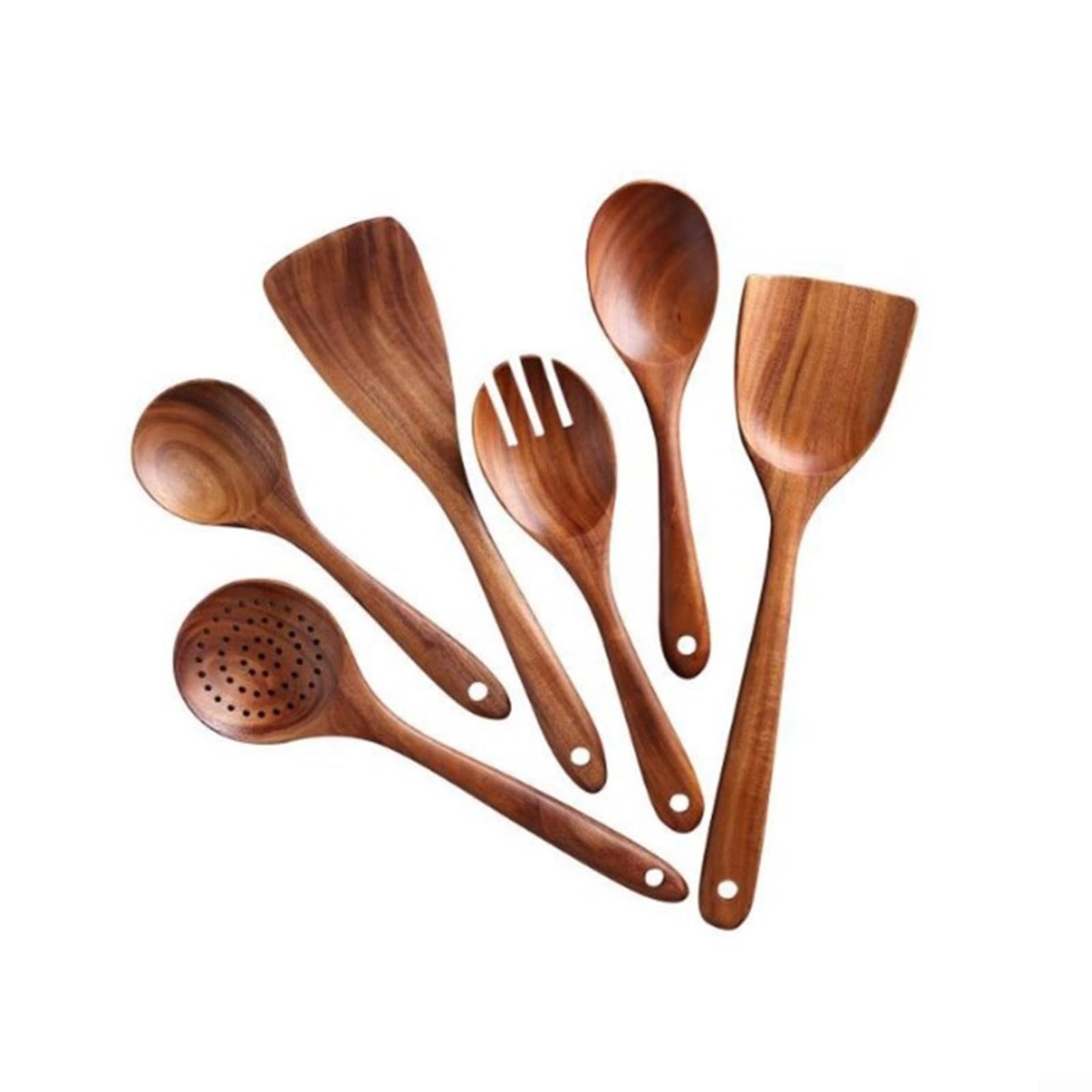 Juego de 6 cucharas de madera para cocinar, juego de utensilios de cocina de madera natural para sopa, arroz y utensilios de cocina de madera