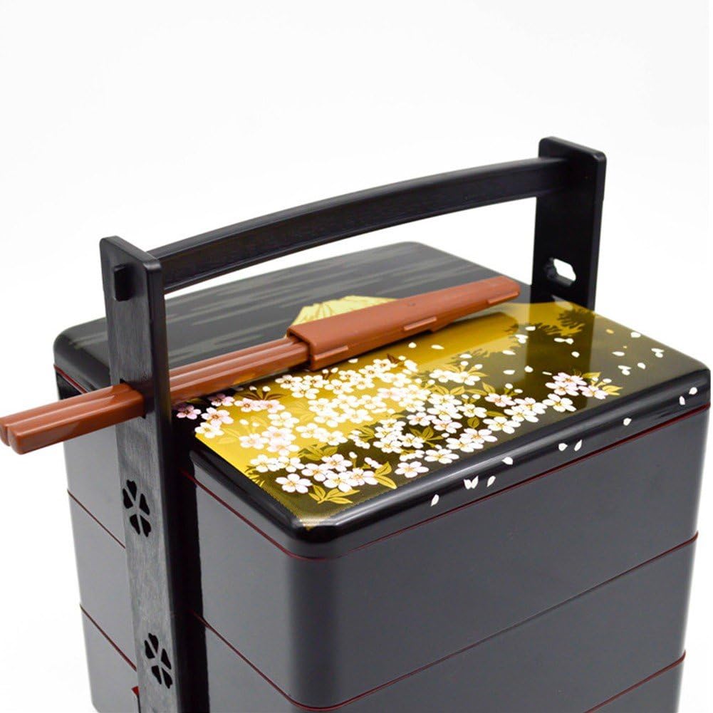 Boîte À Déjeuner Japonaise Bento À Trois Niveaux, Conteneur De Service De Sushi Traditionnel, Conteneur À Déjeuner À Motif De Fleurs De Cerisier