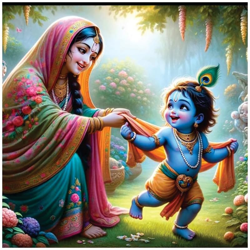 Image of British Terminal Cute little Bal Gopal Baby God Krishna| Kanha Ji | Laddu Lord Makhan Chor Painting Religious Poster for Pregnant Women for wall (matt thin vinyl,sticker,multicolor,unframed)| bj433