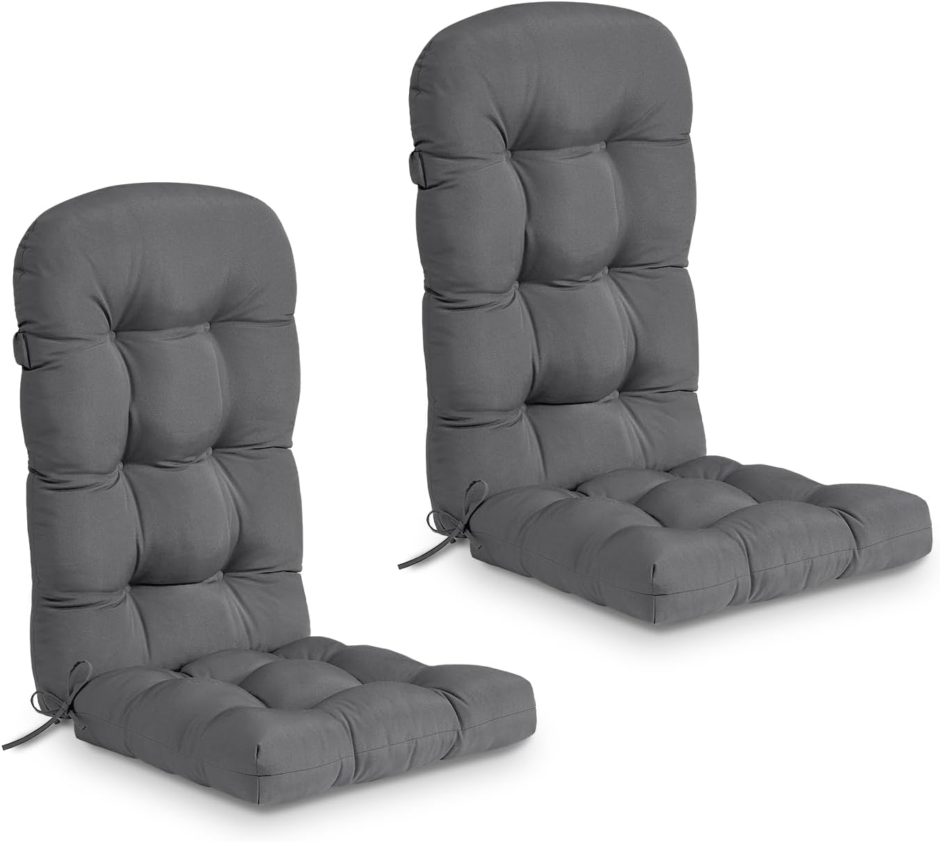 downluxe Water-Resistant Adirondack Chair Cushions, Indoor/Outdoor Chair Cushions Set of 2 with Adjustable Ties, Tufted High Back Patio Chair Cushions, 4.5" Thick Padding, Dark Grey