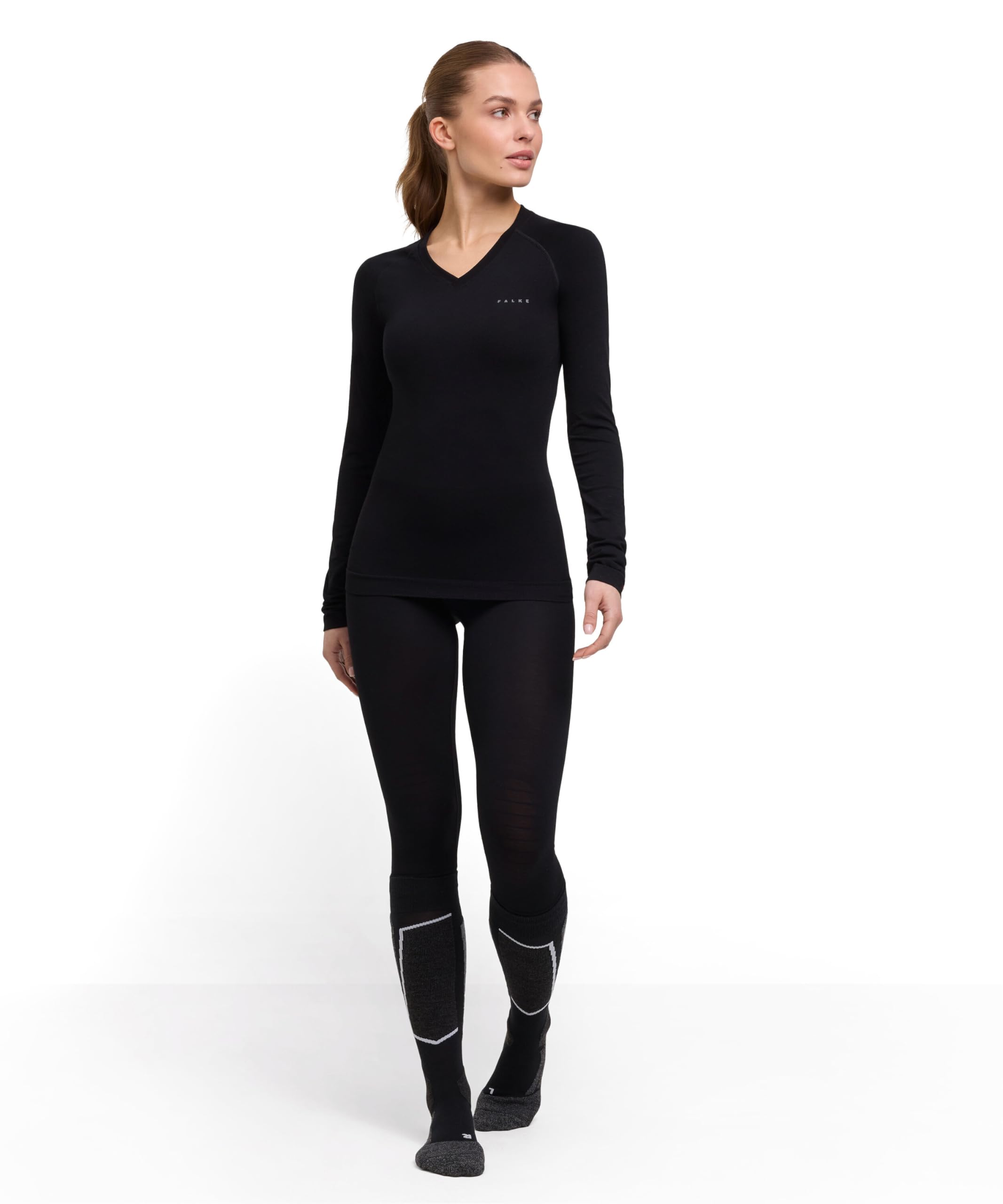 Falke Mujer Wool-Tech Light V Neck Camiseta técnica Deportiva Manga Larga para climas cálidos y fríos Transpirable regulación del Clima neutralizador de olores Lana Hilo Funcional 1 Pieza | de lana merina para temperaturas de cálidas a frías