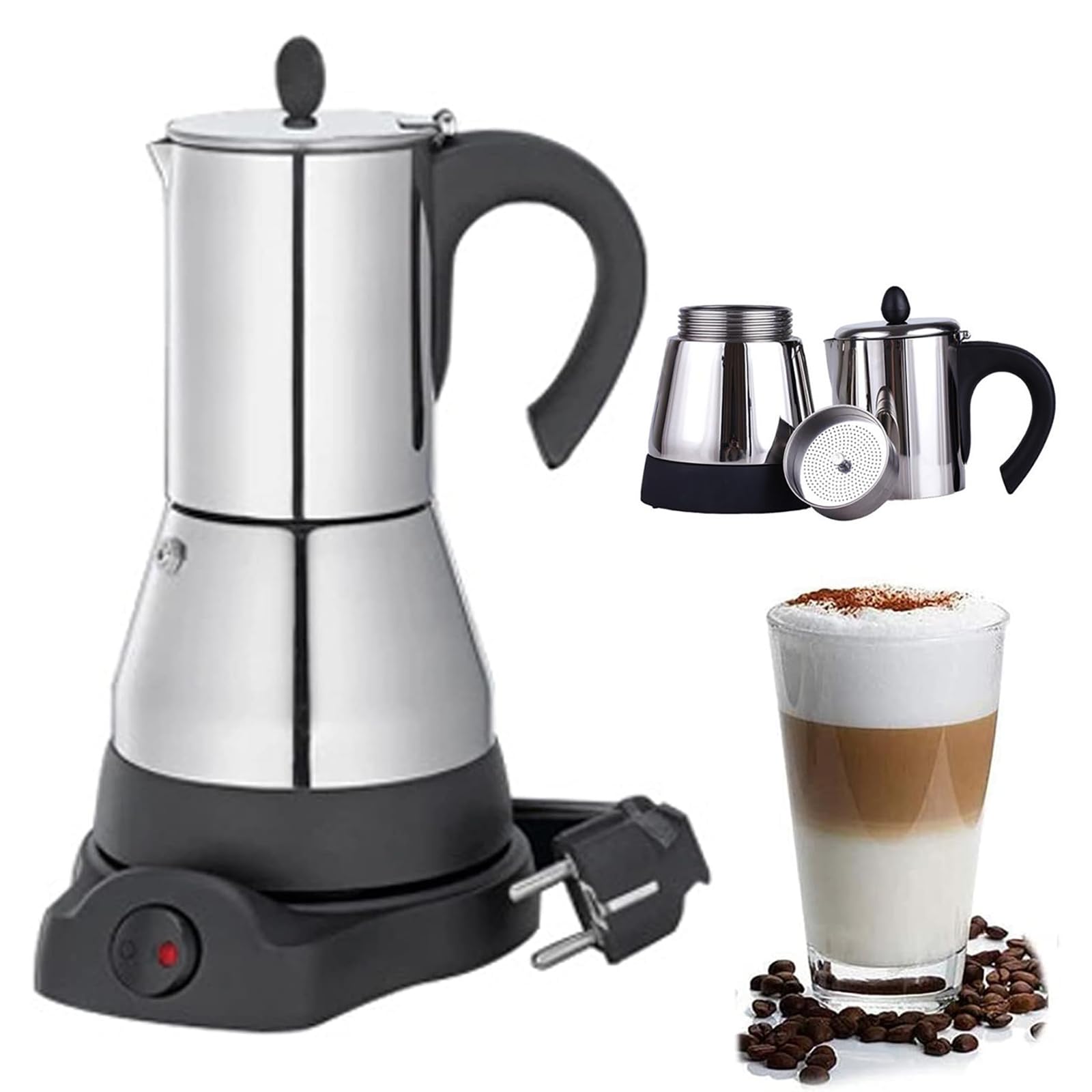 Electric Moka Pot, 300 Ml Di Percolatore Di Caffè Elettrico, Passano Automaticamente Per Mantenere La Modalità Calda, Valvola Per La Riduzione Della Pressione Di Sicurezza, Per L'ufficio Di Casa