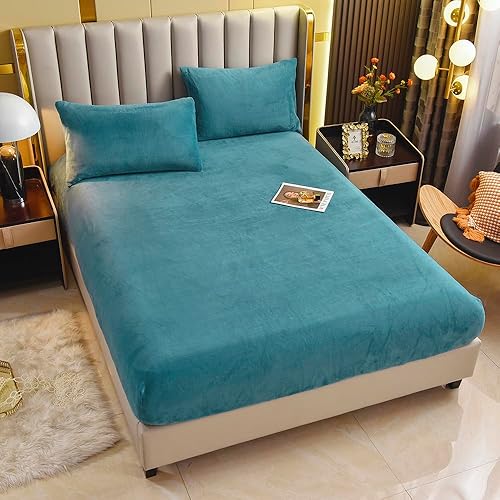 Miniatura 2 de Sábana bajera de terciopelo tamaño Queen, funda protectora de colchón de felpa de vellón con bolsillo profundo de 15 pulgadas, sábana inferior