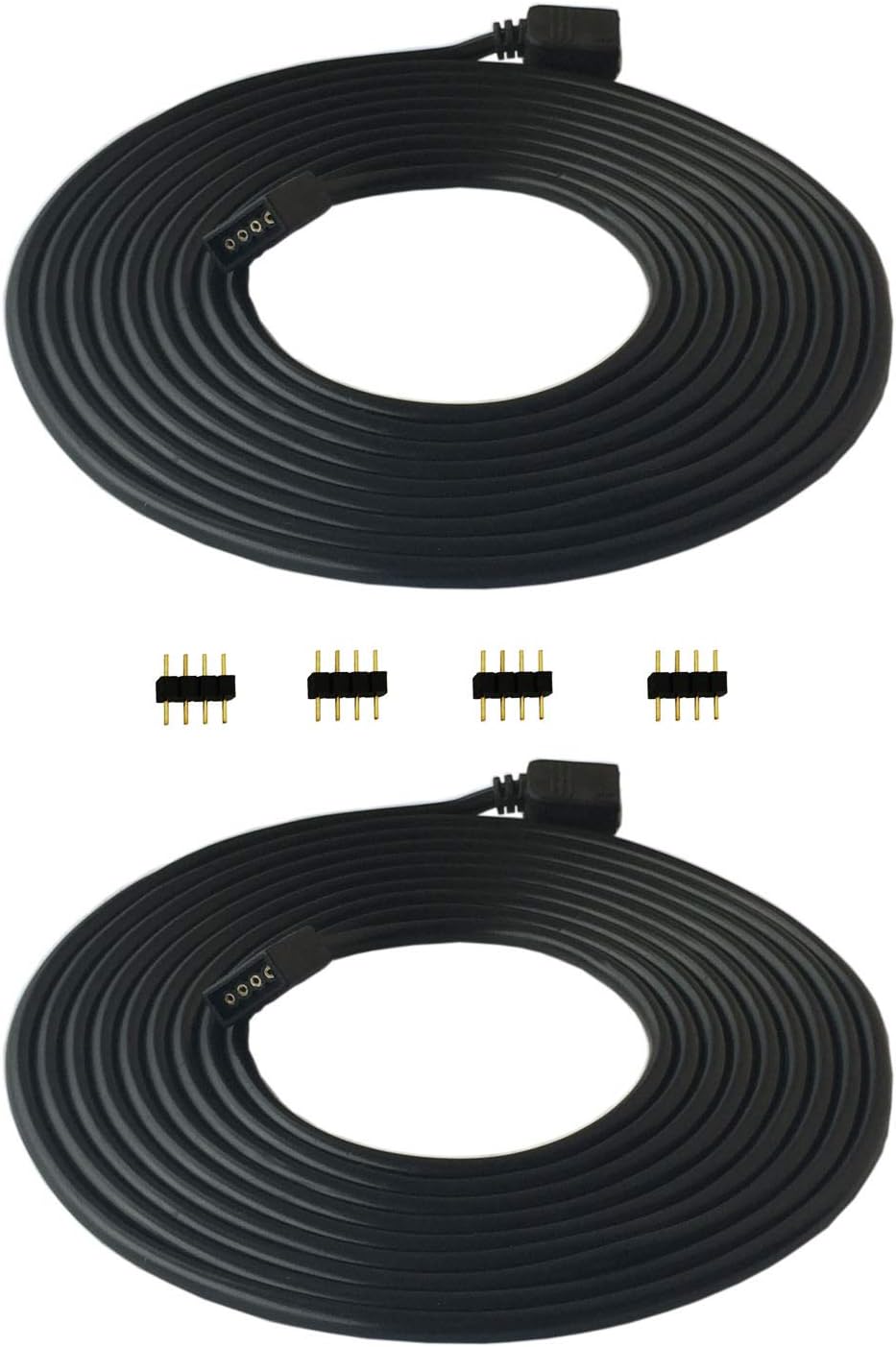 TronicsPros 2pcs 5m/ 16.4ft RGB LED Strip Extension Cable 4 Pin Flex LED Tape Light Extension Cord LED Ribbon Connector Wire for Flexible SMD 5050 3528 2835 RGB LED Strip Light (Black)
