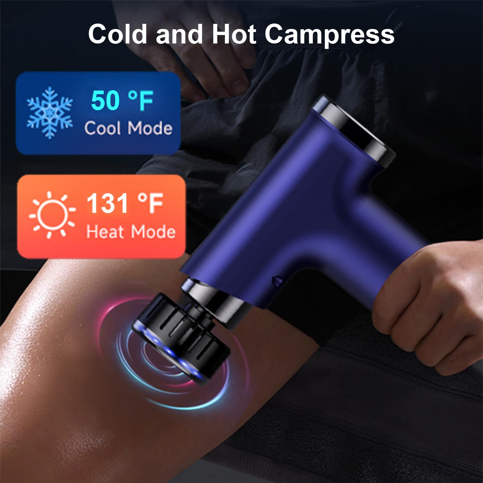 Pistola de masaje eléctrica con calor y cabezal frío, pistola de Fascia de tejido profundo de bolsillo, percusión portátil, masajeador de mano pequeño y silencioso,9 cabezales, morado