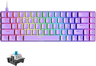 T8 RGB Gaming Keyboard 60% | Clicky Optical Blue Switches | Mini 60 Percent Wired Mechanical Keyboard | 18 Chroma LED Backlit Illuminated Keyboard | Compact 68 Keys | Detachable USB-C Cable | Purple