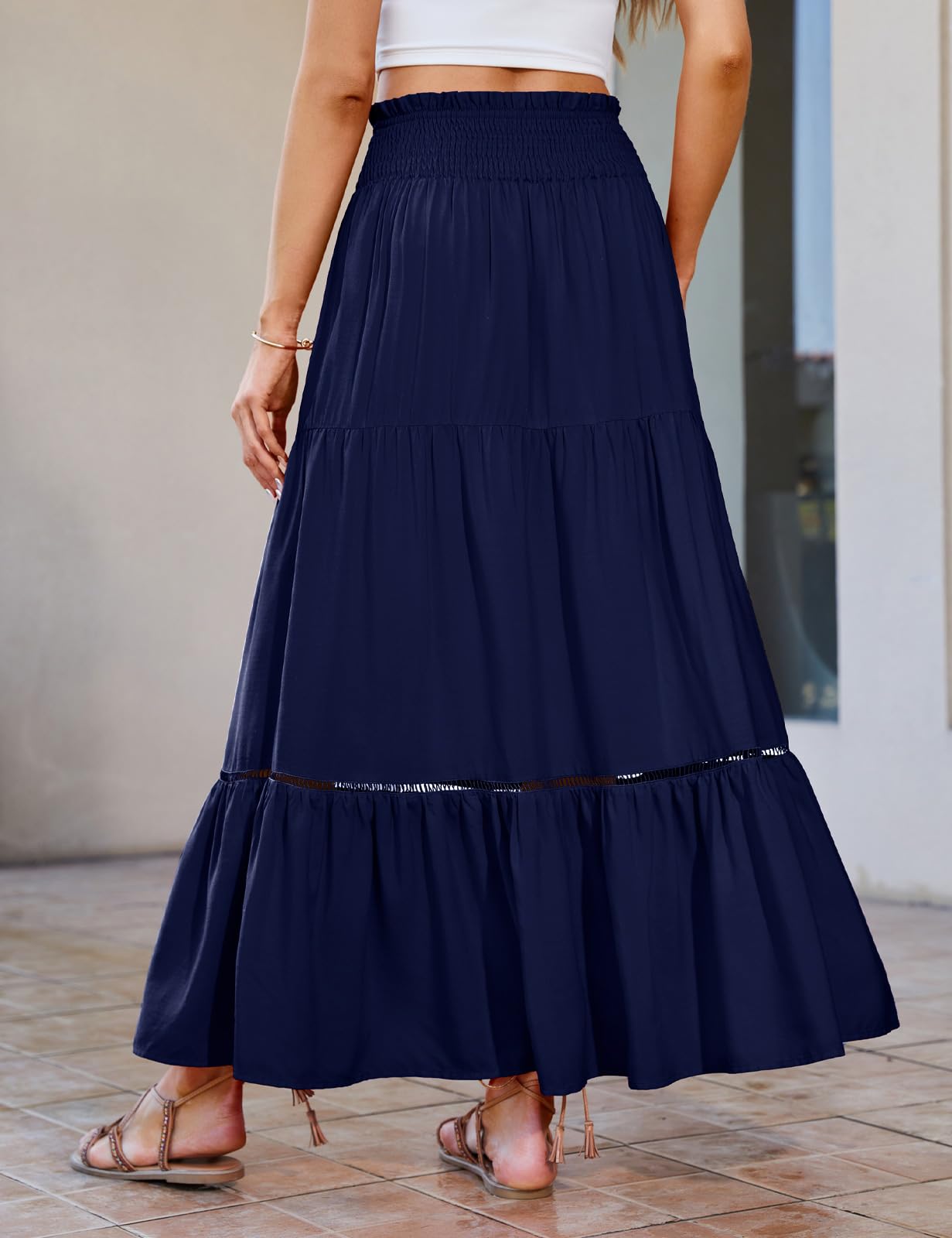 HEEKPEK Faldas Mujer Verano Cintura Alta Largas Falda Bohemia Maxi Corte A Falda Básica de Faldones para Vacaciones Playa Casual