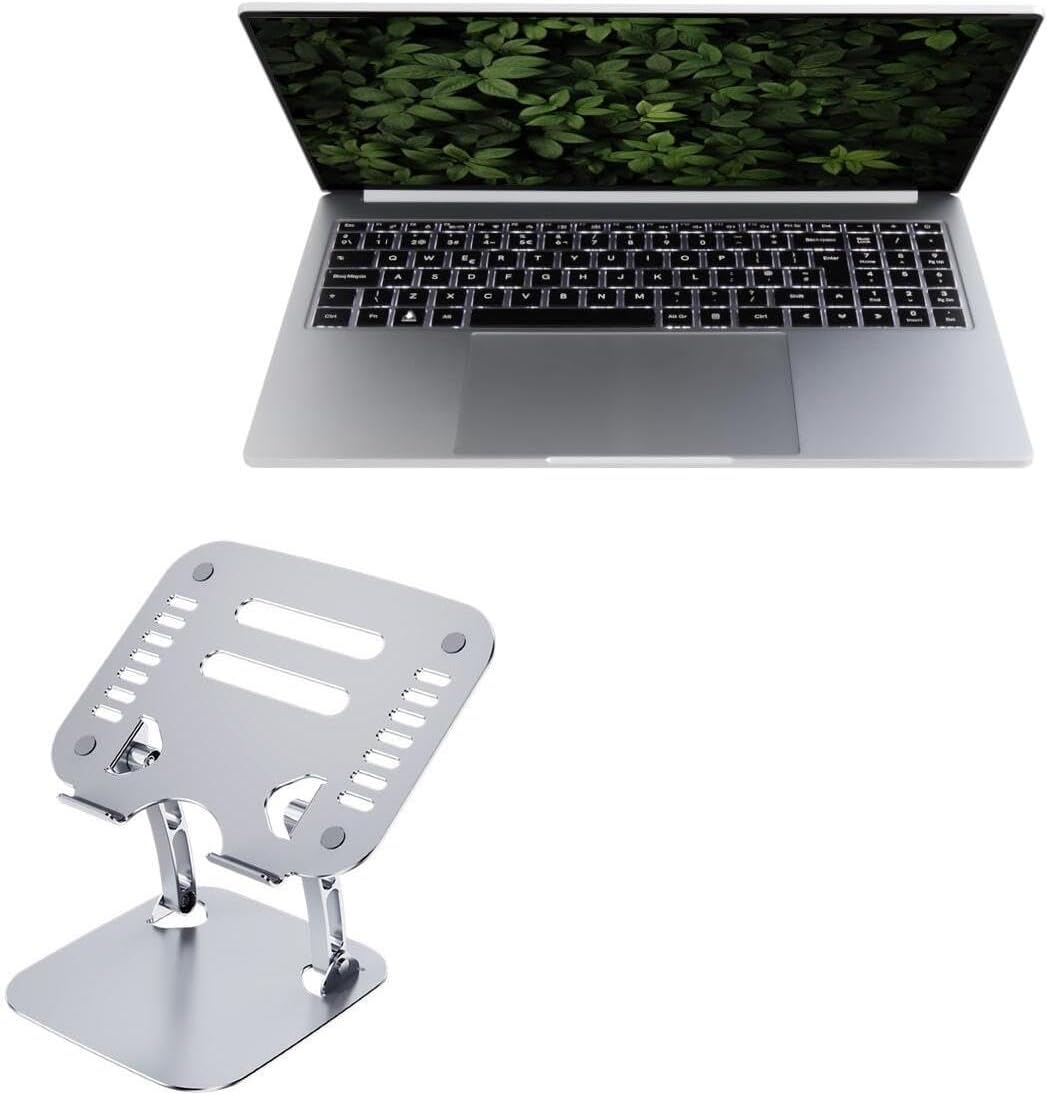 BoxWave Stand and Mount Compatible with Slimbook Executive (16 in) - Executive VersaView Laptop Stand, Ergonomic Adjustable Viewing Angle Metallic Riser - Metallic Silver