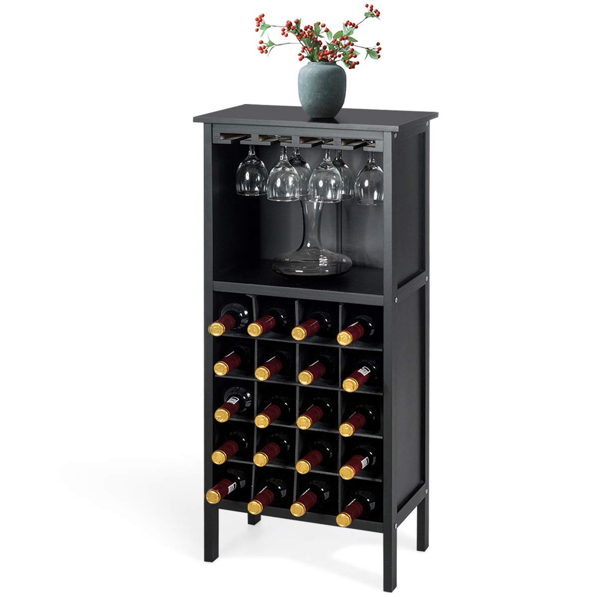 Mobile Cantina Per Vino KOMFOTTEU - Credenza Con Ante, Cassetti E Cantinetta 90,5x38x126cm
