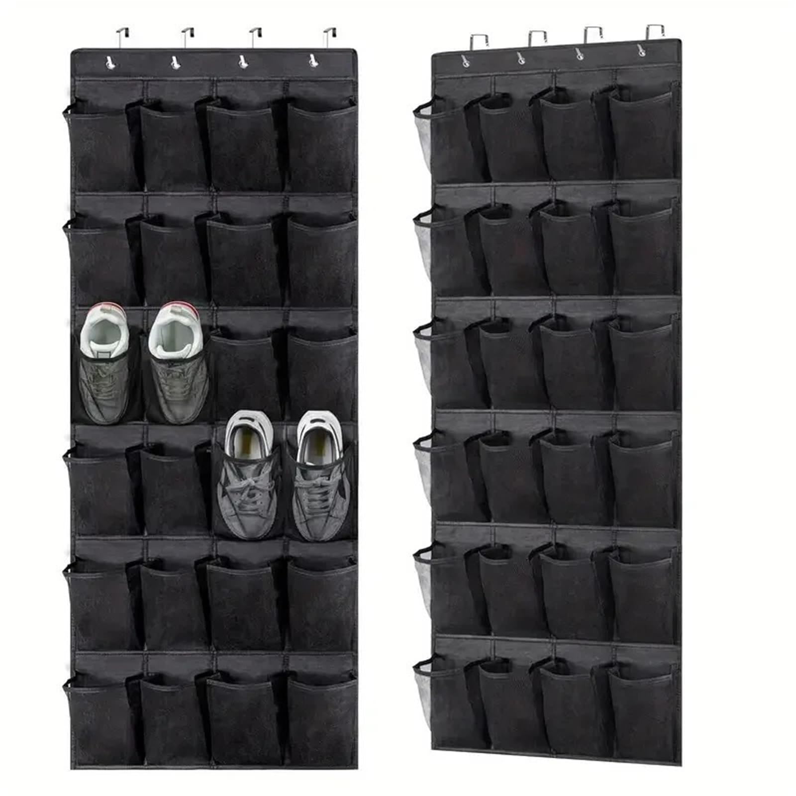 Schuhregal Wandmontage Wandmontierter Schuh-Organizer mit 24 Fächern, Stofftasche, Netzfach, transparent, for Aufhängen über der Tür(Black)