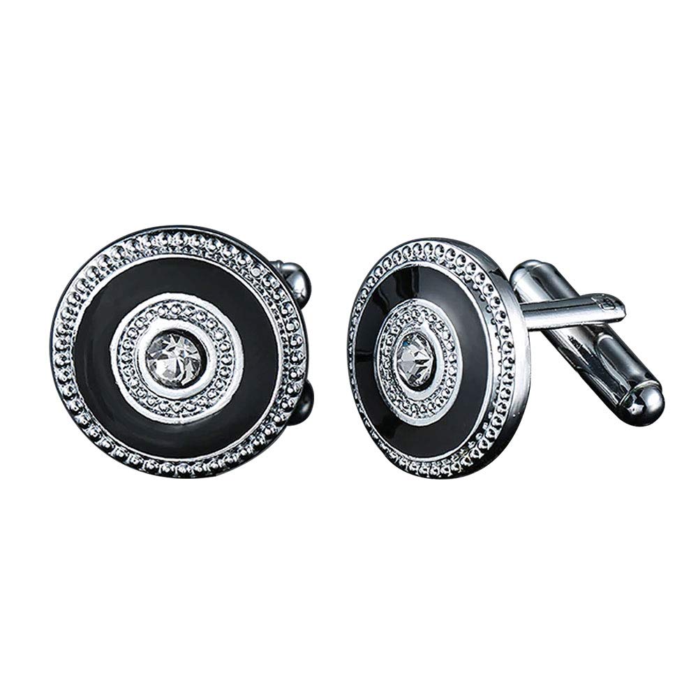 Cufflinks - Elegant Round Zircon Embedded Black Enamel Silver Plated, for Men & Women, Office Corporate & Party, in a Gift Box (1 Pair)-image-13