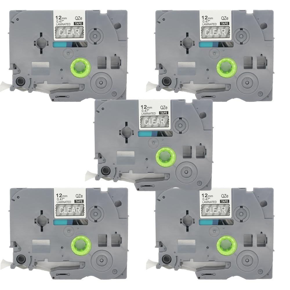 BROVACS 5 Pack White on Clear Laminated Label Tape Compatible for Brother P-Touch Label Printer TZ 135 TZe 135 12mm 1/2" OPA4135x5
