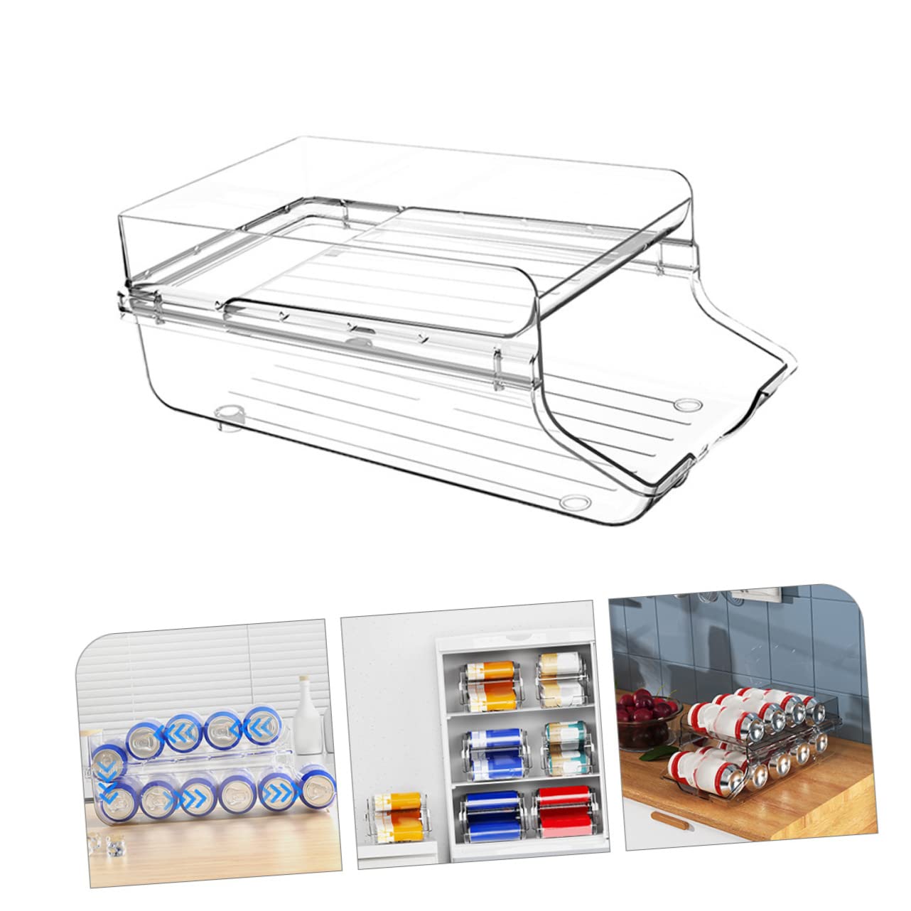 Ciieeo Organizador De Almacenamiento De Latas para Nevera Doble Capa Grande Transparente, Soporte para Latas De Refresco De Plástico Resistente, Ahorro De Espacio para Cocina y Despensa,
