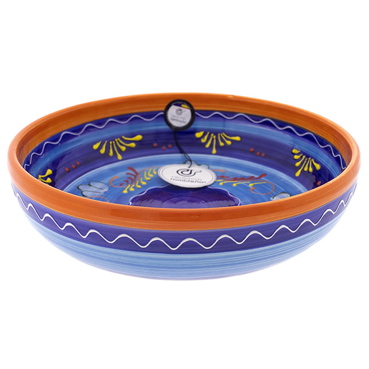 CERAMICA RAMBLEÑA | Ceramiczna miska sałatkowa | Oryginalne salaterki | Salaterki dekoracyjne Pomarańczowy - Model 23 | 100% ręcznie robiona dekoracja | 27x27x7 cm