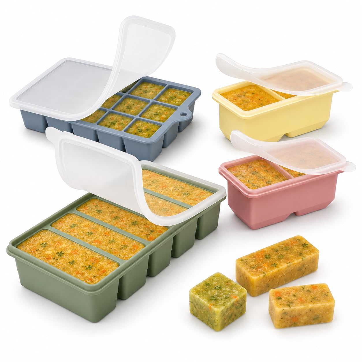 Rusokufo 4 Pack Silicone Freezer Containers with Lids, BPA-Free, Portion Pots for Soup, Stock, Sauce, small portions of homemade puree & Meal Prep, Stackable Lidded Food Storage for Freezer
