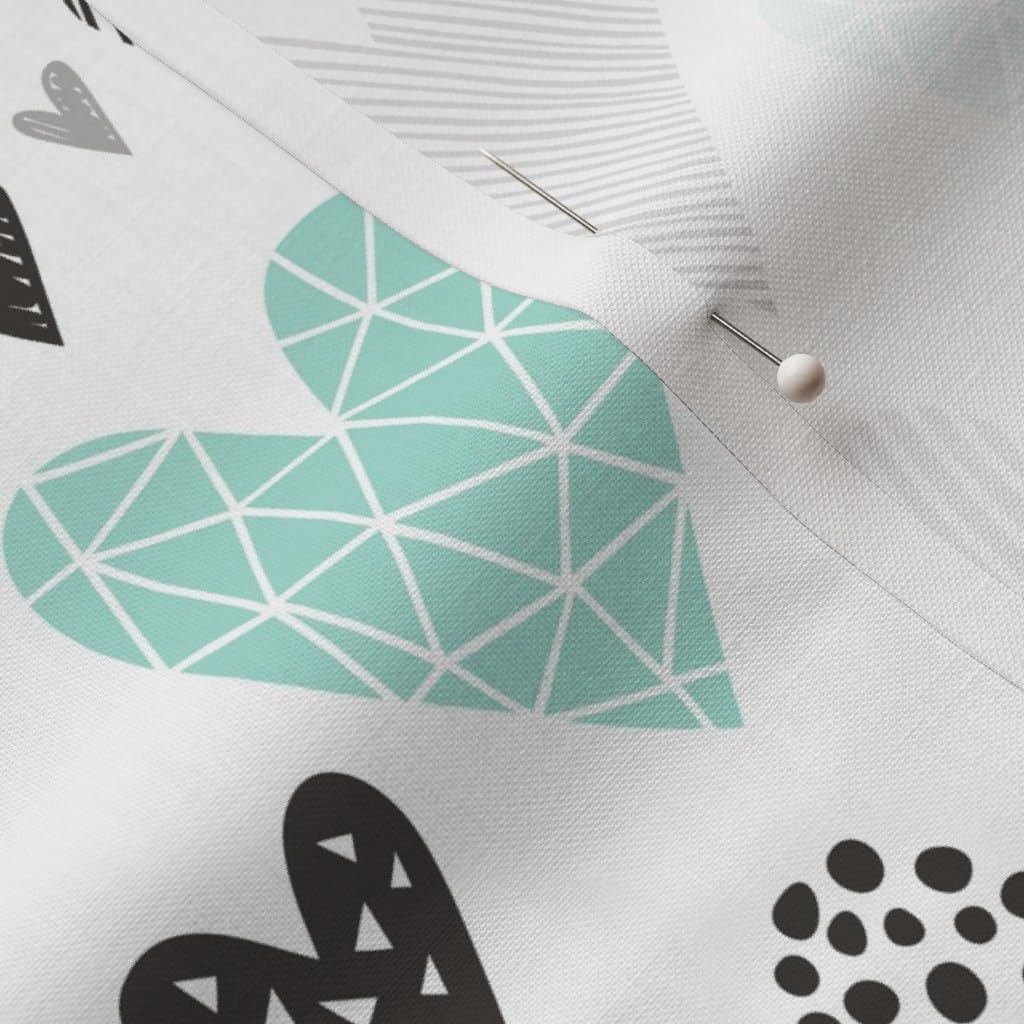 Spoonflower Fabric - Hearts Love Valentine Mint Peach Heart Valentines Day Geometric Printed on Petal Signature Cotton Fabric by The Yard - Sewing Quilting Apparel Crafts Decor