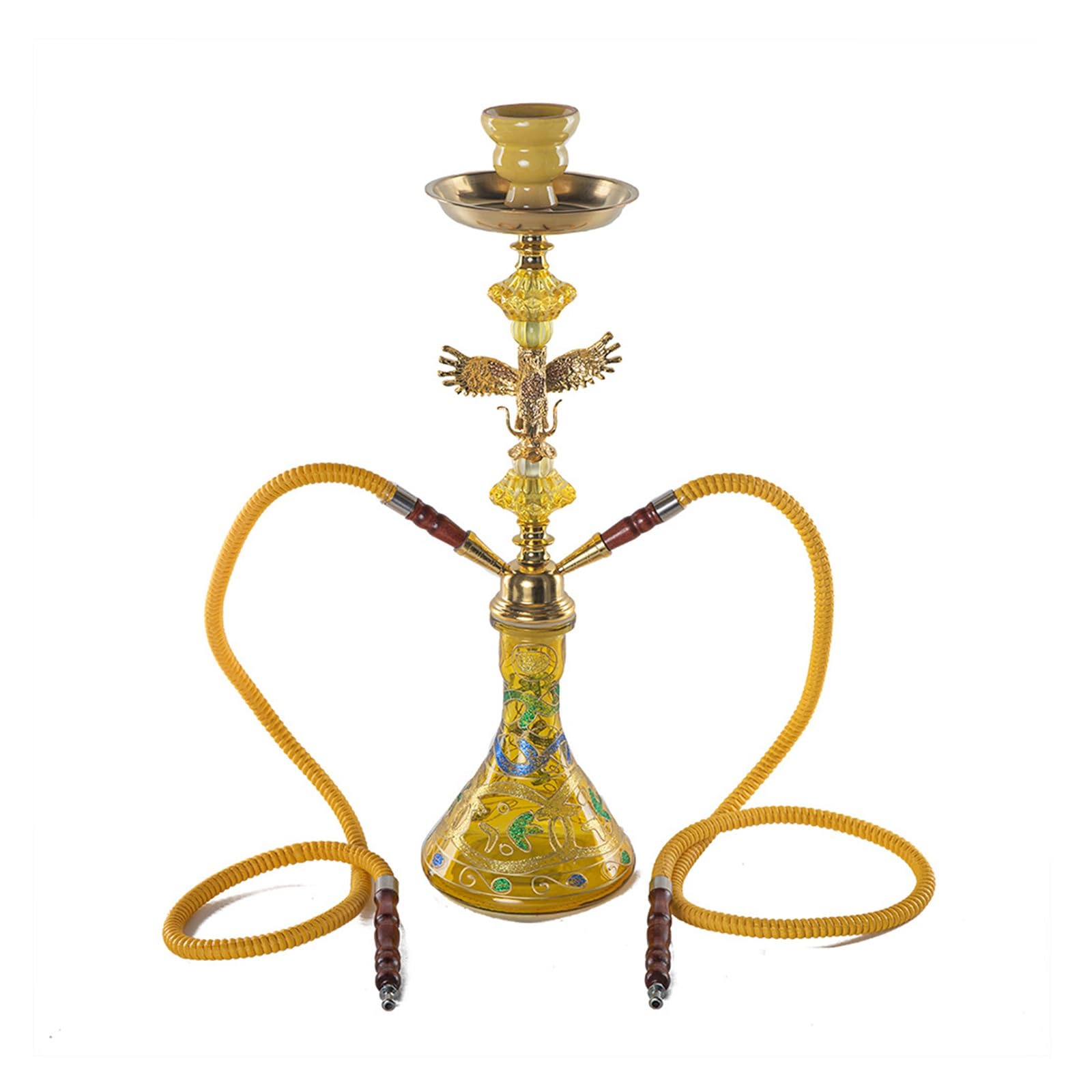 Chicha Ensemble Narguilé 21 Pouces - Kit Narguilé Shisha À 2 Tuyaux avec Vase en Verre, Bol en Céramique Et Cendrier avec Pince À Charbon (doré)