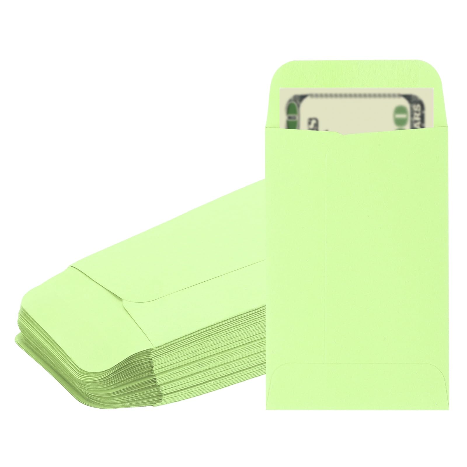 PATIKIL Money Envelope, 50 Pack 3.5" x 2.2" Cash Envelopes Money Holder Bags Budgeting Saving Challenge Letter for Gift Coins Checks Tickets Jewelry Passport Card, Light Green