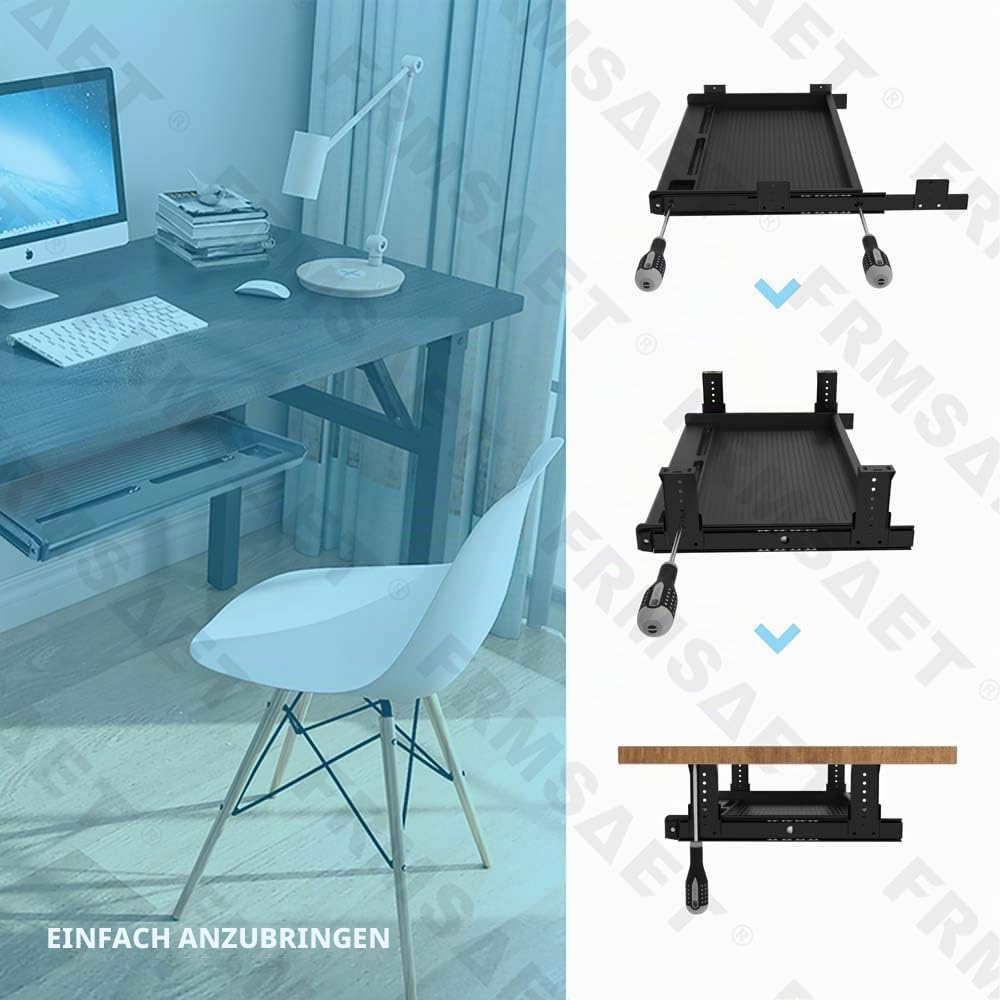 FRMSAET Büromöbelzubehör Tastaturschublade unter dem Schreibtisch Mehrzweckfach mit Einstellbarer Höhenhalterung - zum Organisieren von Tastatur, Werkzeug, Bleistift, Radiergummi. (groß, schwarz)