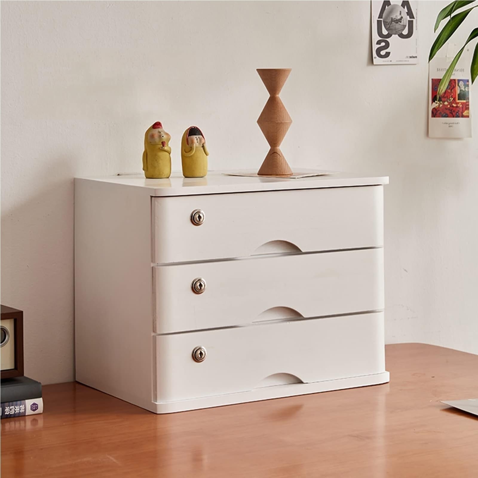 ASerZenith Solid Wood Desktop File Cabinet - 3-Layer Lockable File Nizer Stylish Office Storage Box Desktop Accessories For Home & Office Use,E-3 Layer