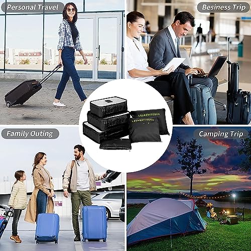 Image of 6 in 1 Polyester Secret Pouch Travel Bag Packing Cubes Laundry Bag with Undergarments & Cloth Storage Organizer Travelling Set /Suitcase Bag (BLACK)