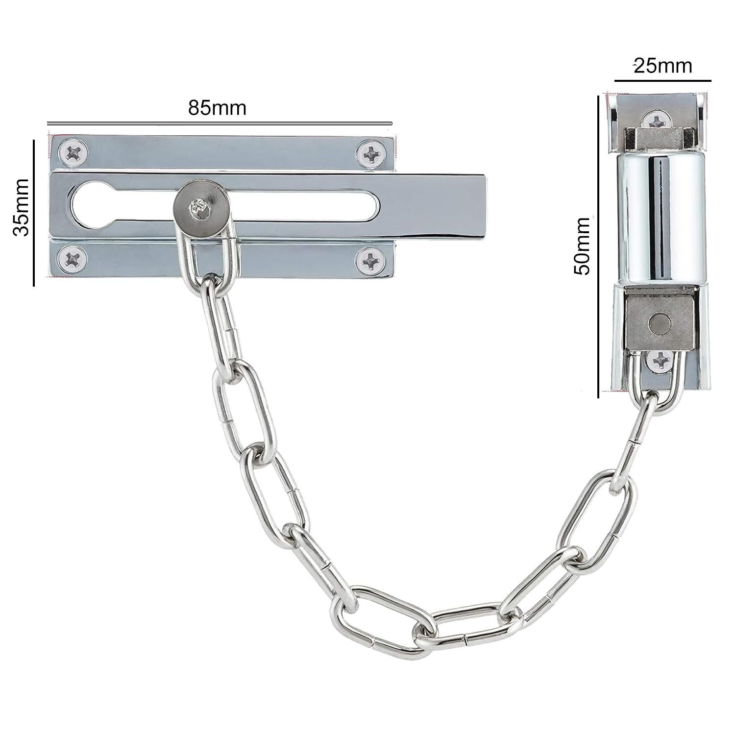 Door Security Chain Lock Polished Chrome Security Chain with Door Lock Anti-Theft Internal Front Door Safety Latch Door Guard Perfect for Wooden and uPVC Doors Pack of 1 - Image 3