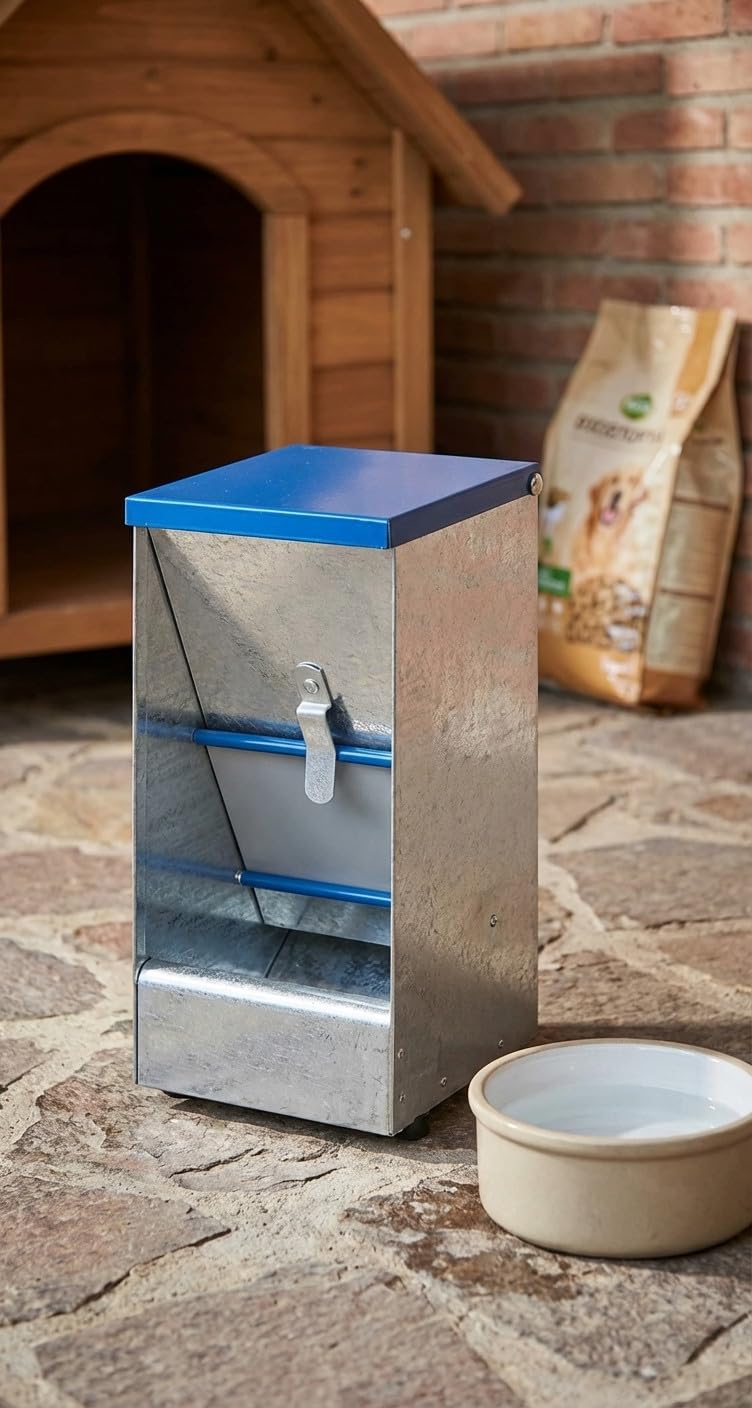 Suinga Comedero Tolva para Perros Pequeños 3,5L Galvanizado | Dispensador Autoservicio 17x14x32,5 cm | Alimentador Metálico Resistente