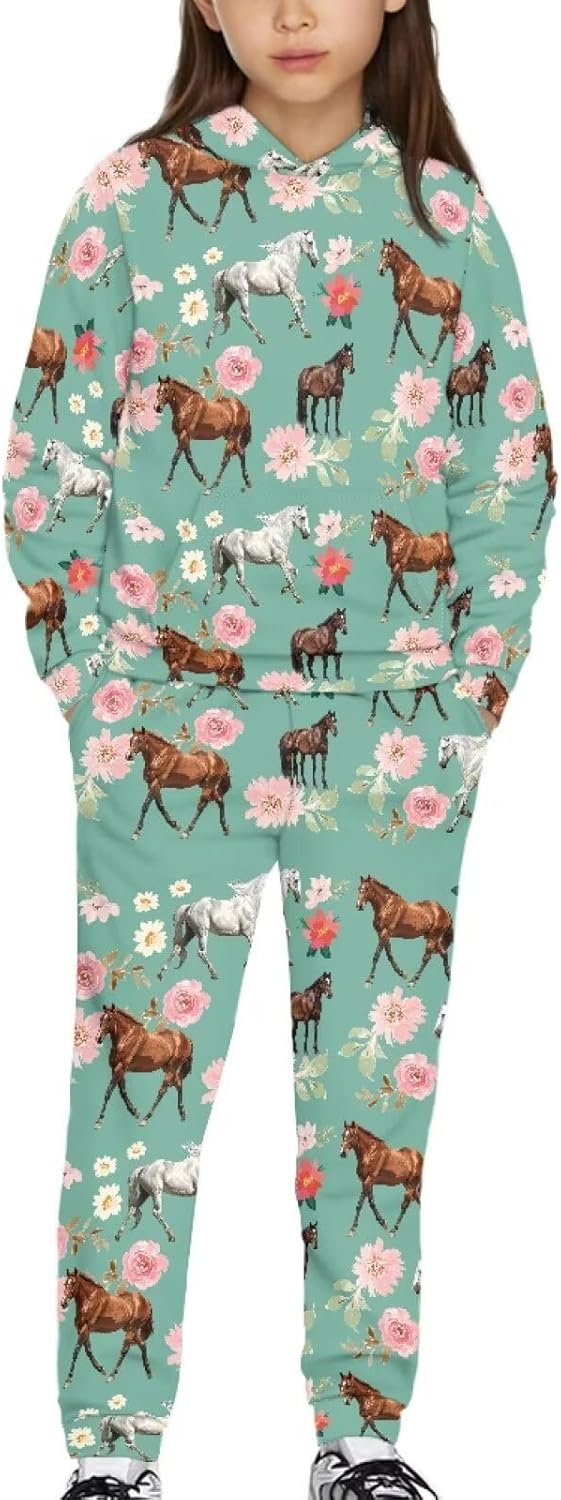 Dreaweet Kids Sweatsuit 2 Piece Hoodie Sweatshirt and Sweatpants Set for Girls Boys Size 5-12 Casual Going Out Outfits