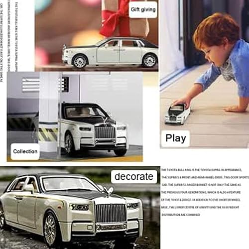 Miniatura 3 de Exquisito auto modelo 124 Rolls-Royce Phantom auto de juguete de aleación de zinc con sonido y luz para regalo de niños y niñas blanco
