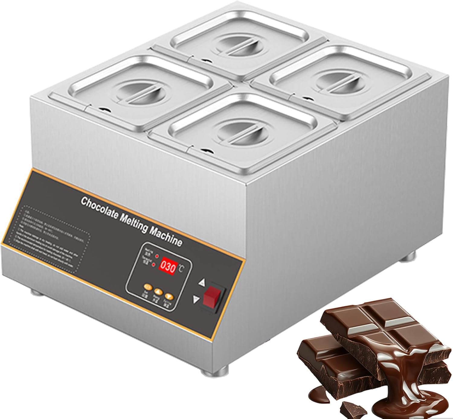YNIYUJKL Chocolate Tempering Machine, 4-Tank Digital Melting Pot With 0-85°C Control, 500W Heating System, Candy Butter Warmer, 12Kg Capacity For Bakery Use,4-Tank