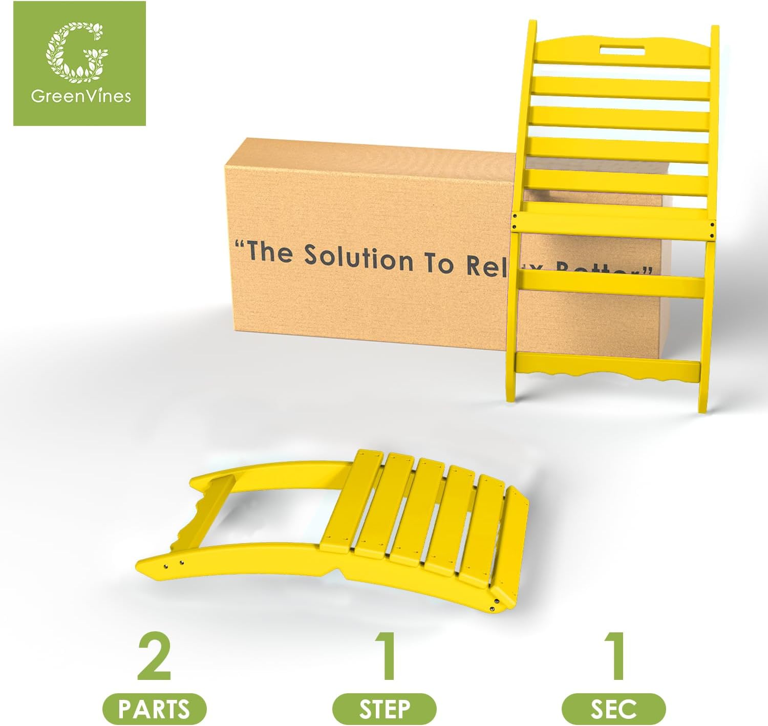 GREENVINES Folding-Xavier-Chairs Set of 2 | Wave | Portable Adirondack-Chair | HDPE Plastic | All Weather Fire-Pit Chair | Yellow | for Beach Outdoor Deck Poolside Garden Patio Porch Fishing