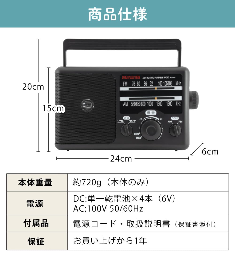 Amazon.co.jp: アイワ aiwa ポータブルラジオ GAA4-PHR0001 WH