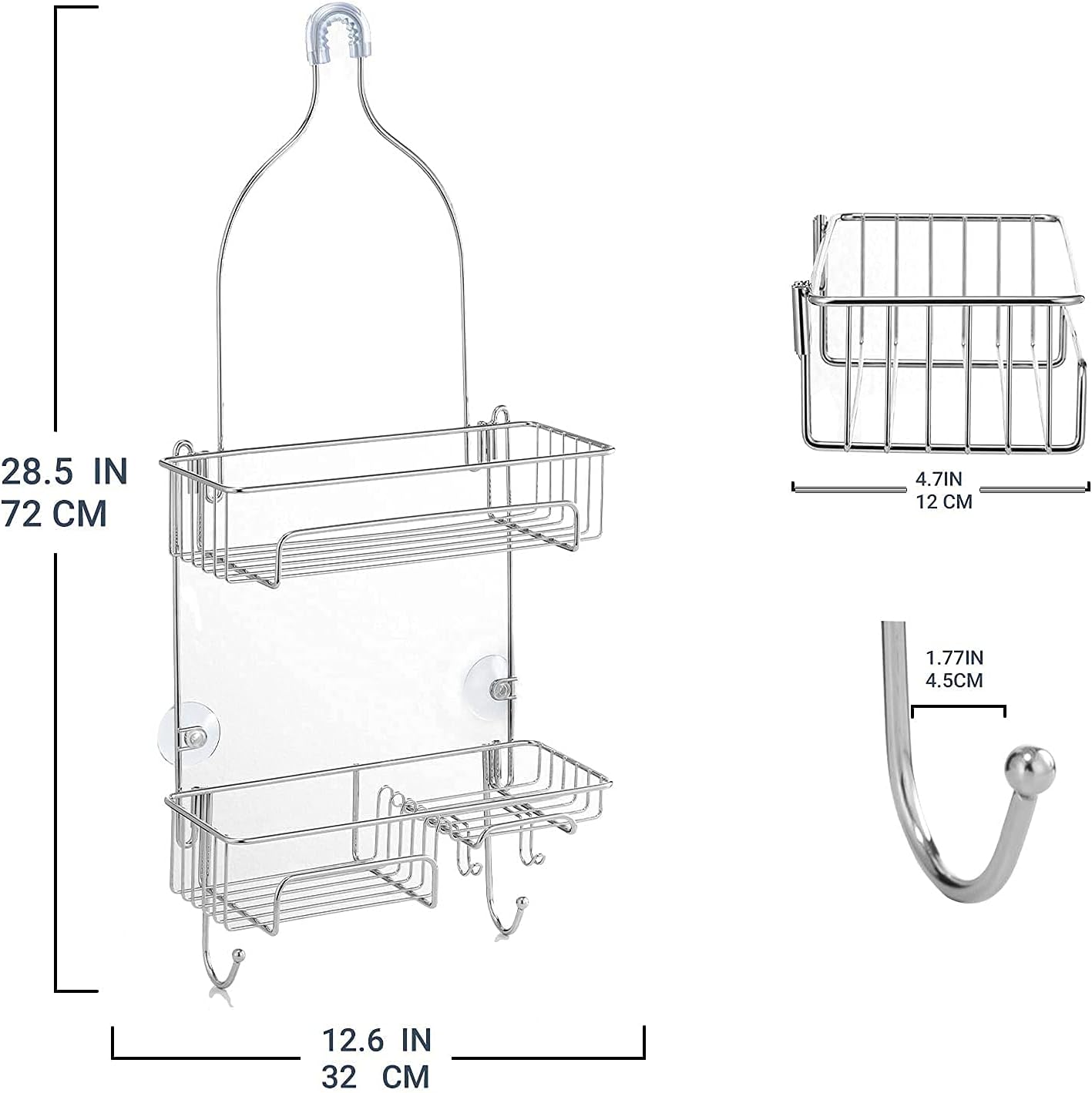 COSYLAND Hanging Shower Caddy Over Shower Head, Rustproof Bathroom Shower Shelf Organizer, SUS201 Stainless Steel Storage Rack for Toilet, Bathroom and Shower Room, Silver