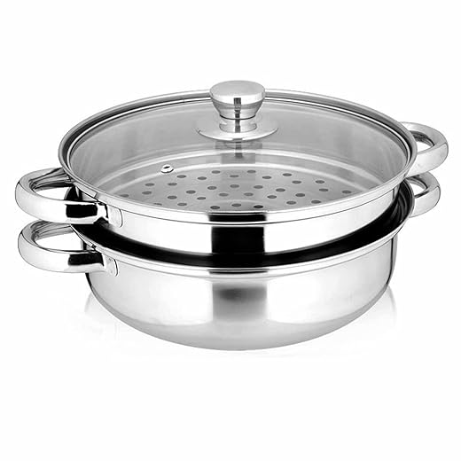 Yamde 2 Piece Stainless Steel Stack and Steam Pot Set - and Lid,Steamer Saucepot double boiler…