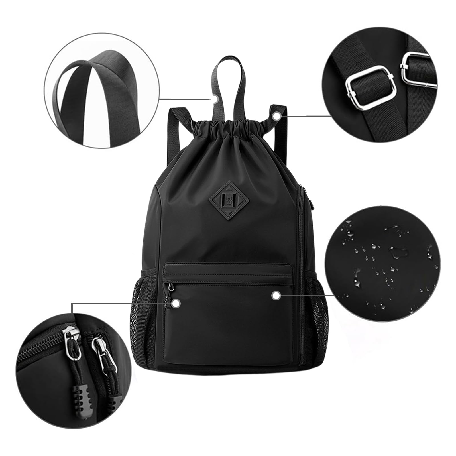 Mochila de cuerda resistente al agua con compartimento para zapatos, gran capacidad, bolsa deportiva