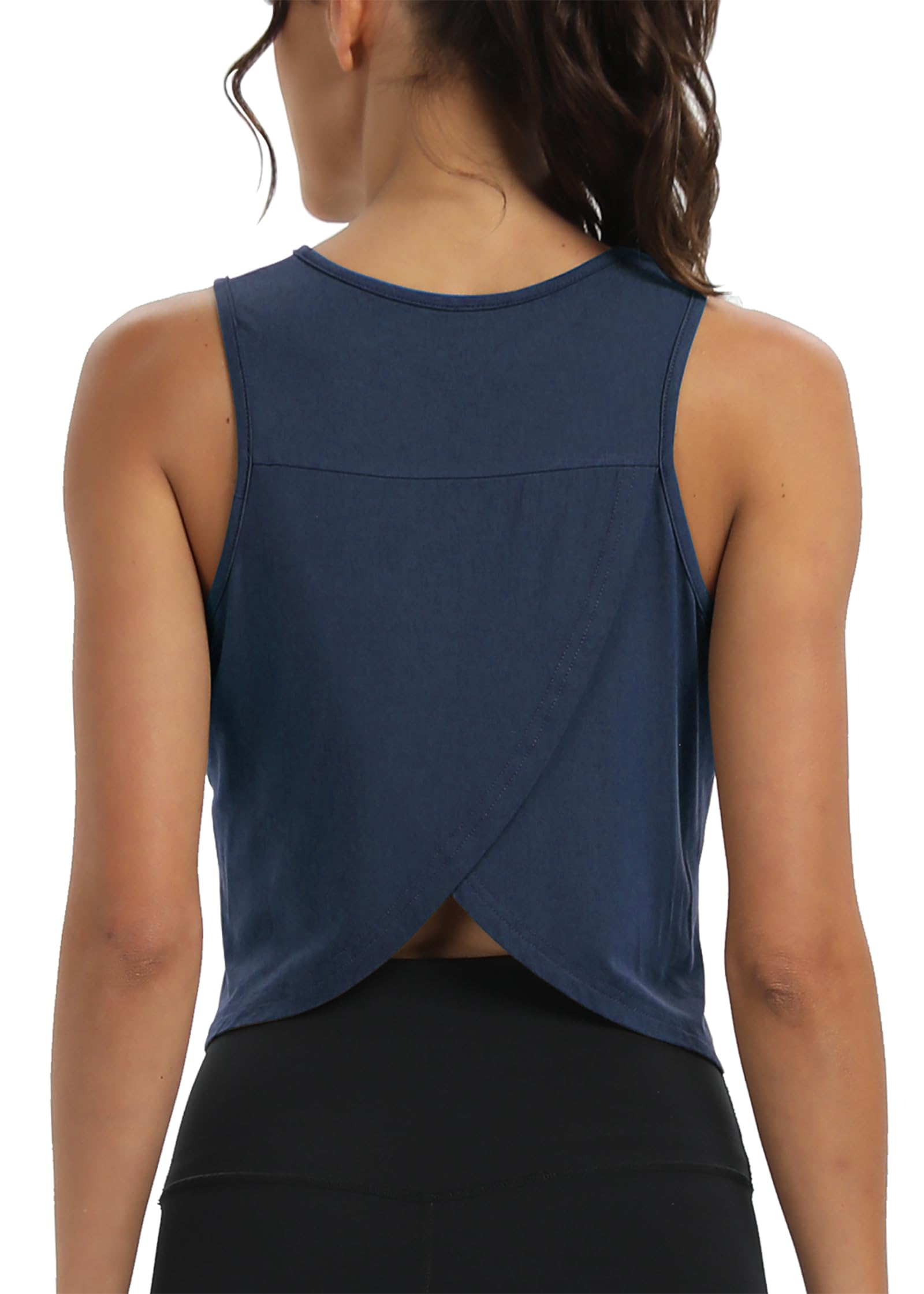 Mippo Workout Tops for Women Cropped Open Back Sleeveless Tank Tops Athletic Gym Yoga Shirts Loose Fit