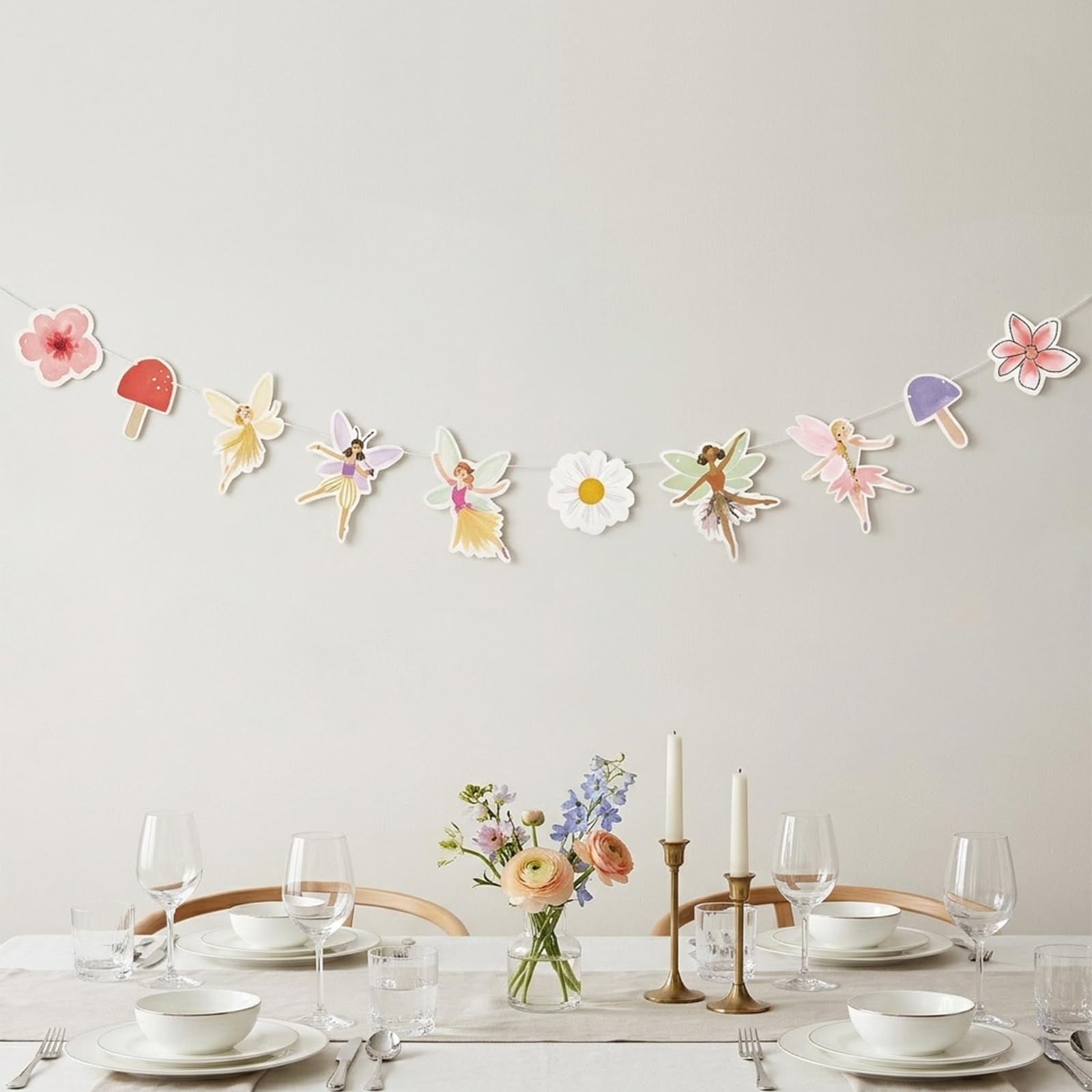 Fairy Party Decorations - Paper Banner with 10 Floral Mushroom Designs, Easy to Install Lightweight Hanging Decor for Adult Home Celebration