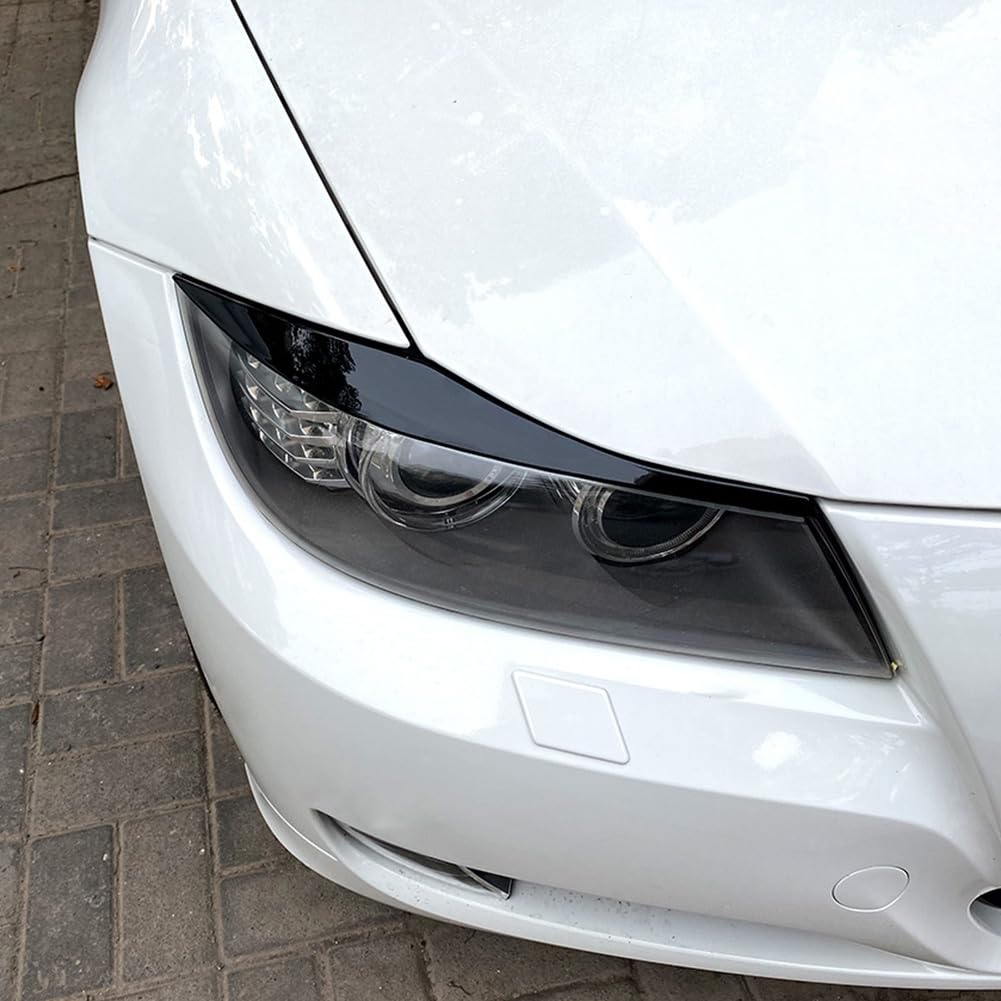 GLOFLY Embellecedor de párpados for faro delantero de coche, 2 uds., compatible con BMW Serie 3 E90 E91 2005-2011, fibra de carbono/faro negro, cubierta for párpado Cejas (Color : Schwarz)