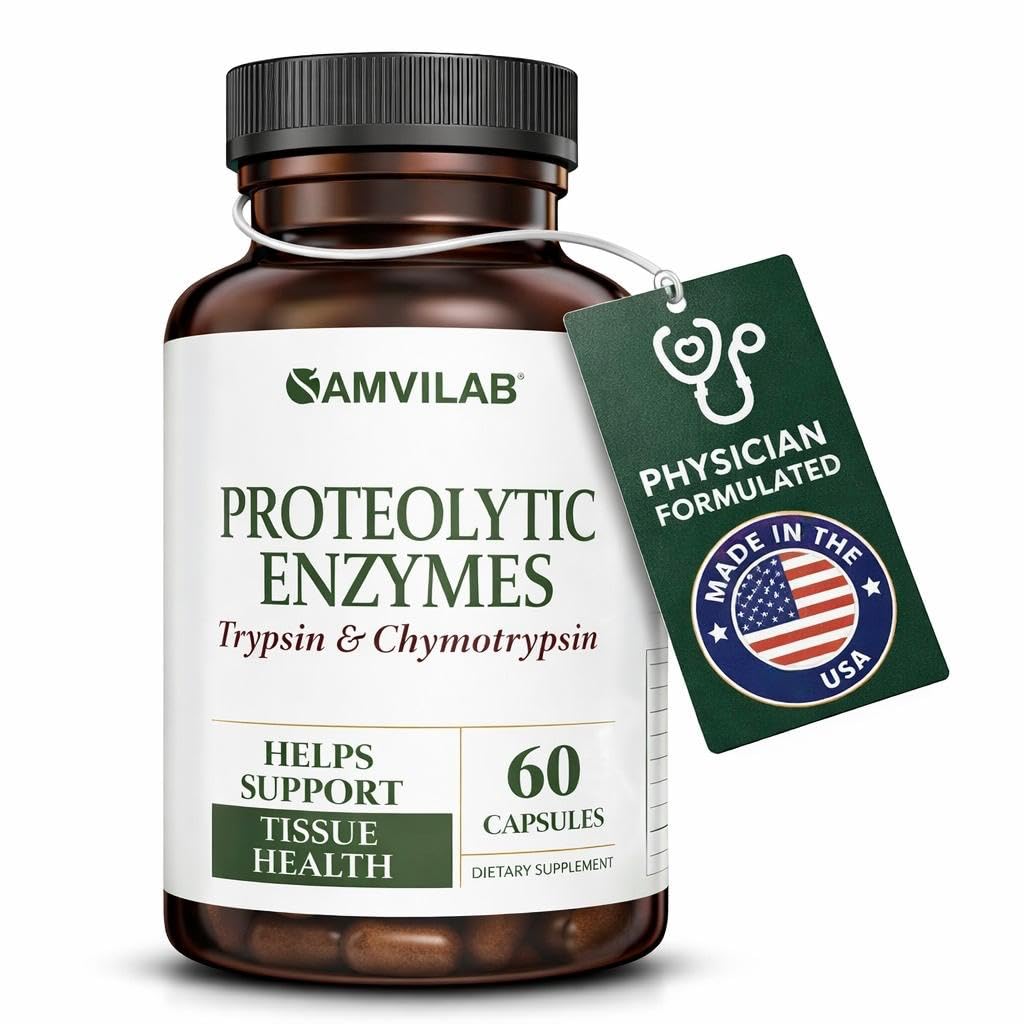 Proteolytic Enzymes: Trypsin & Chymotrypsin, Proteolytic Enzymes Supplement, Supports Tissue Health, Reduces Edema & Inflammation Caused by Tissue Injury, Fast Recovery - 60 Capsules