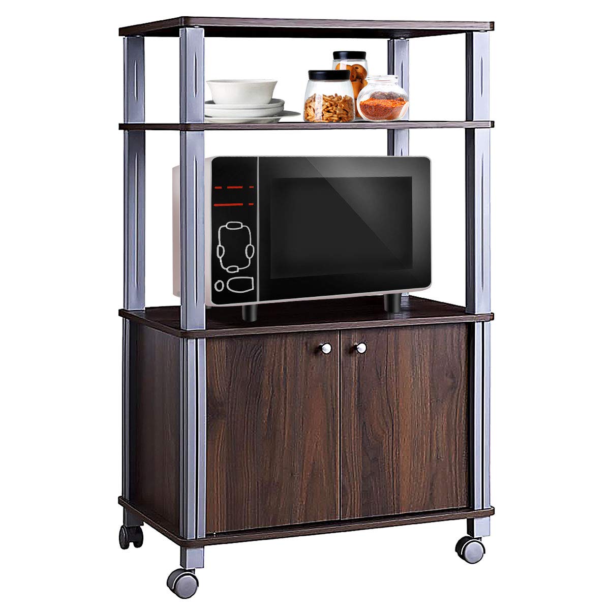 GOPLUS 5-traps staand rek, keukenrek, vrijstaand met planken en metalen frame, opbergrek voor keuken, woonkamer en badkamer, vintage bruin