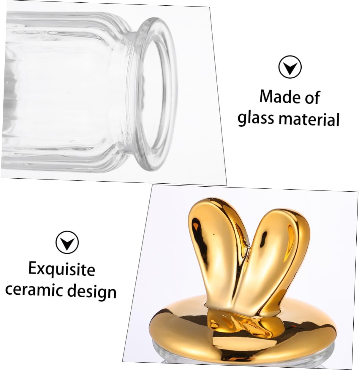 STOBAZA Ceramic Candy Can with Gold-sealed Lid Bunny Ear Glass Candy Jar Wedding Dessert Box Party Favor