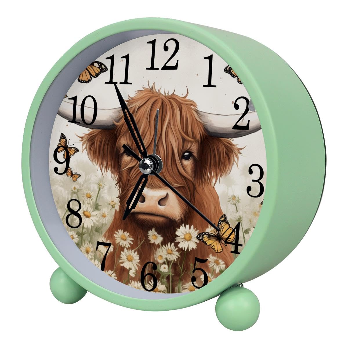 Alarm Clock Daisy Butterfly Cow, Silent Non-Ticking with Night Light